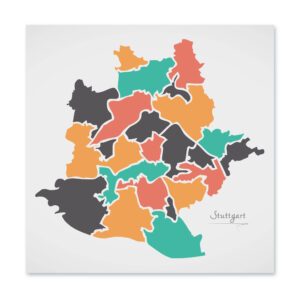 Stuttgart Stadtkarte mit runden Formen Poster 80x80cm